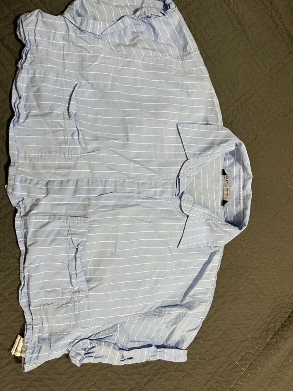 Zara Light Blue Striped Button-Up Cropped Shirt Medium